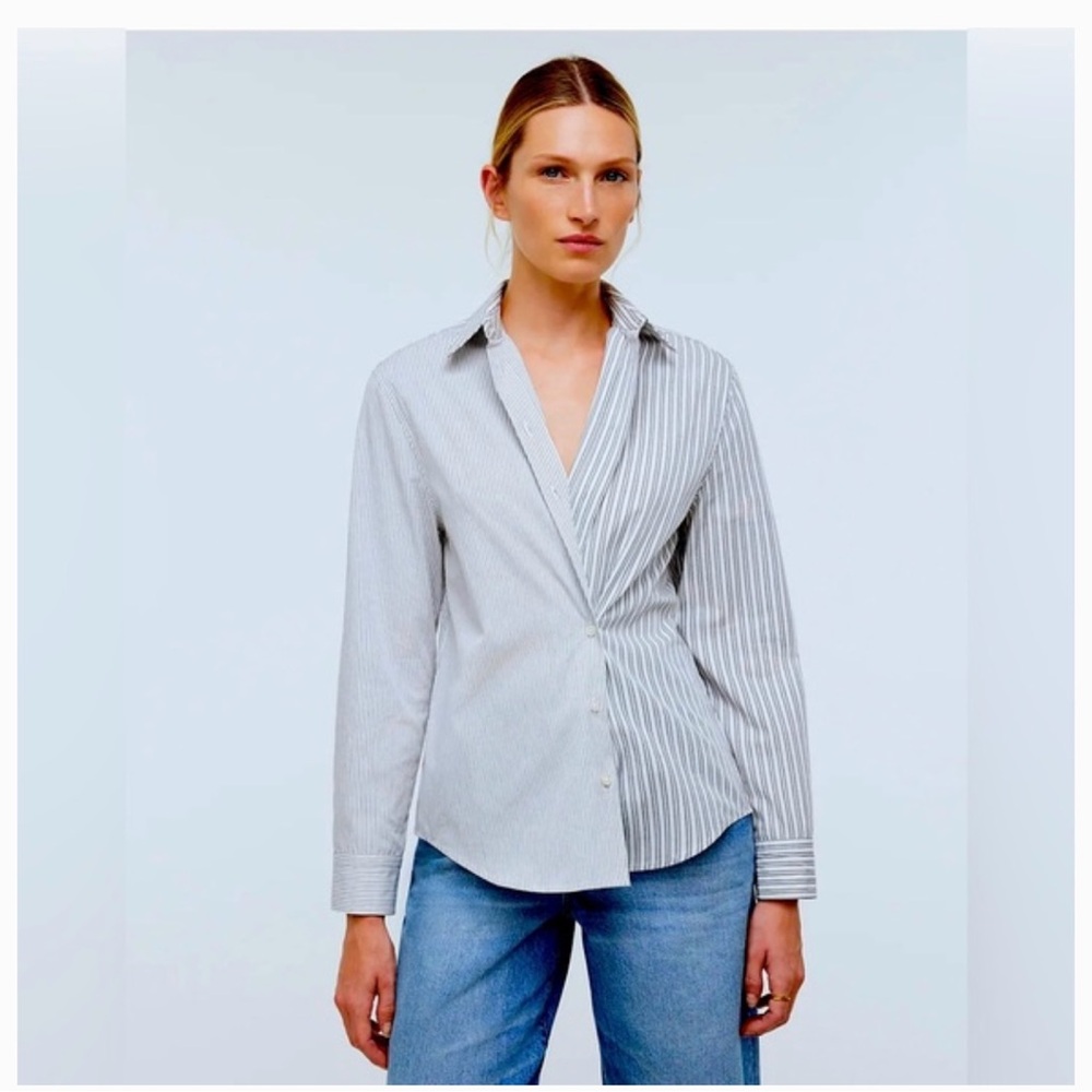 Madewell With-a-Twist Shirt in Signature Poplin striped size L 100% cotton